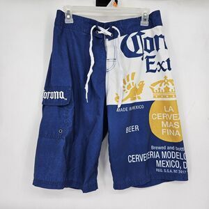 Corona Beer Board Shorts‎ Mens Small Swim Trunks Embroidered Blue Yellow Pocket